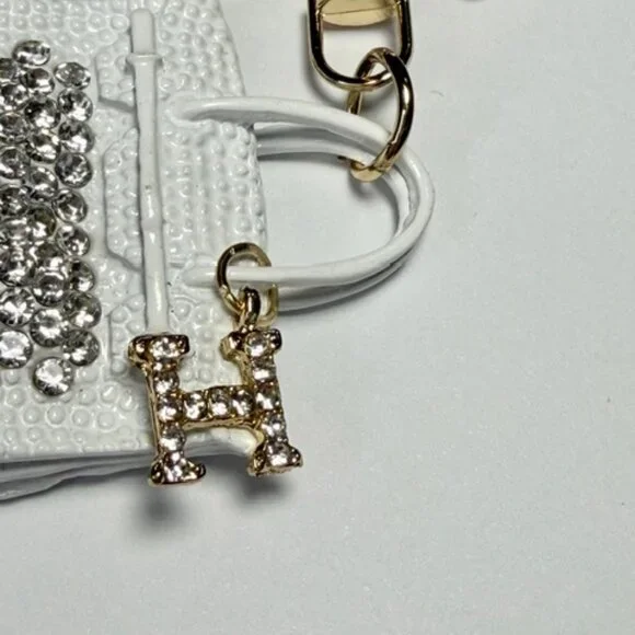Fashion Jewelry Purse Keychain White Rhinestone Handbag Charm Bling Y2K Designer - Picture 6 of 9